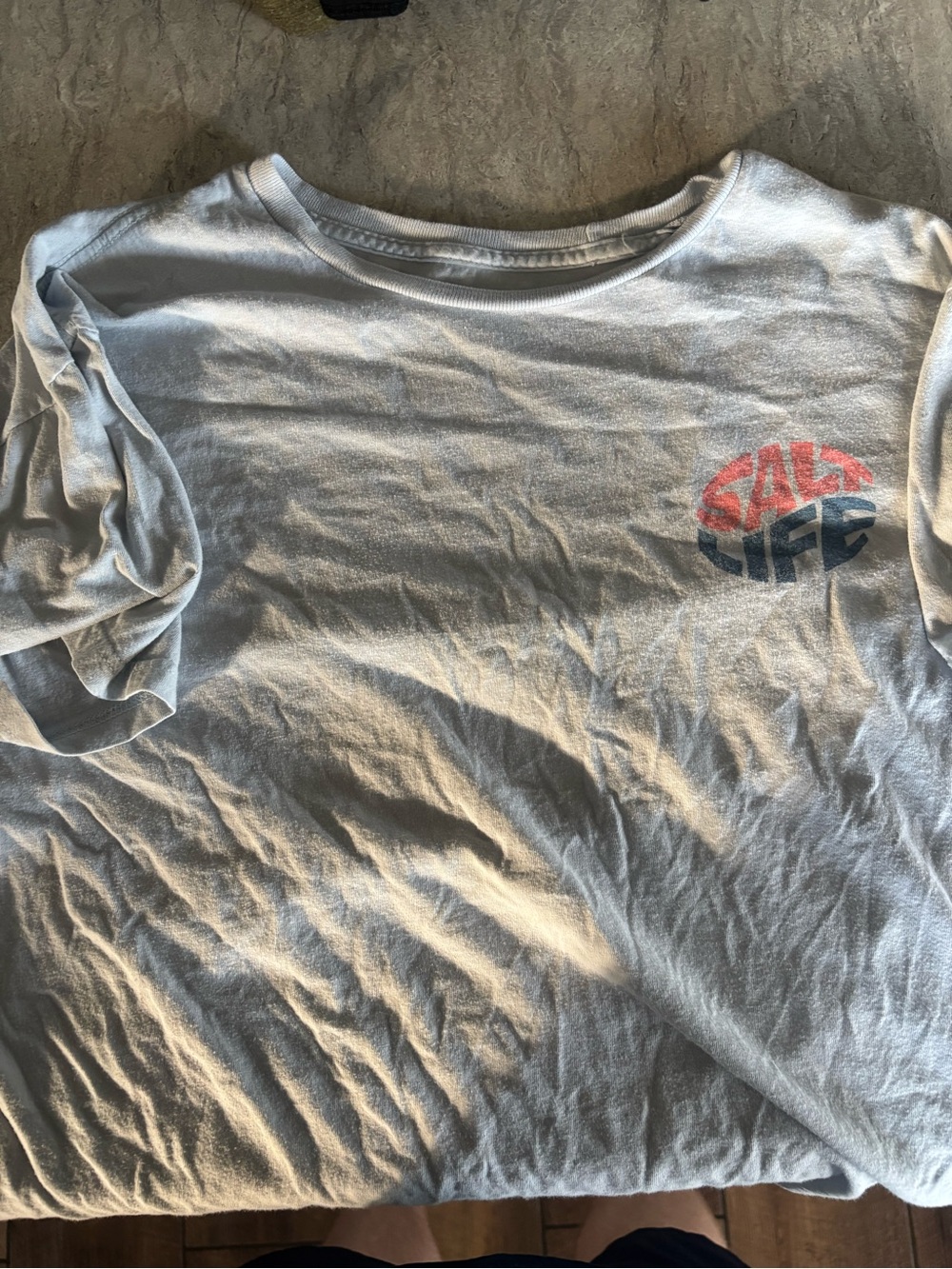 Sanctuary Light Blue Tee with Red & Navy Chest Graphic